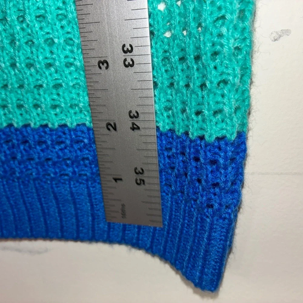 341 Blakeley Crochet Knit 2pc Set L/XL Blue Teal Striped Tank Maxi Skirt